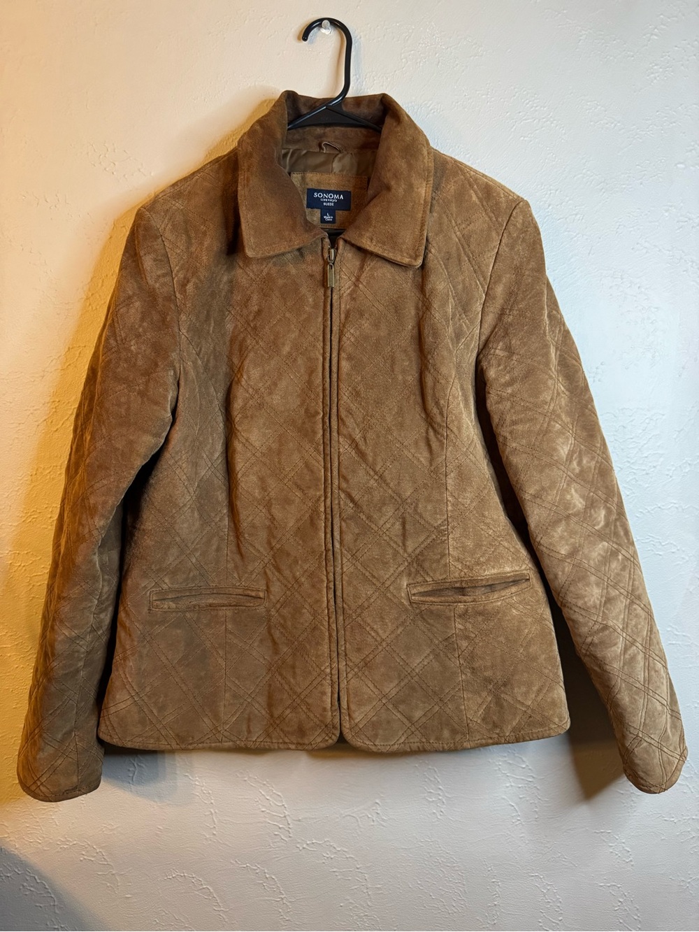 Sonoma Quilted Faux Suede Jacket in Camel Brown